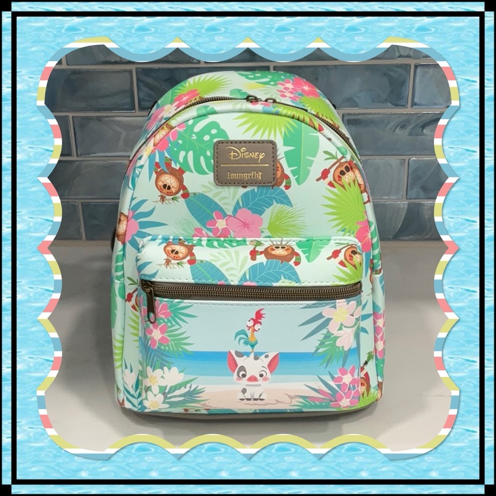 Disney Loungefly Princess Moana Pua and Hei Hei  Kakamora Floral Backpack NWT!